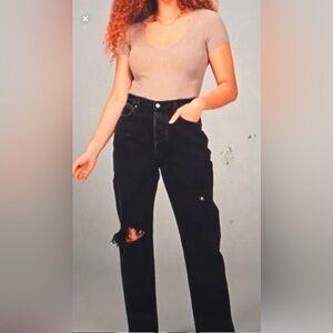Abercrombie distressed 90s relaxed women’s Dad High Rise Distressed Black Jeans